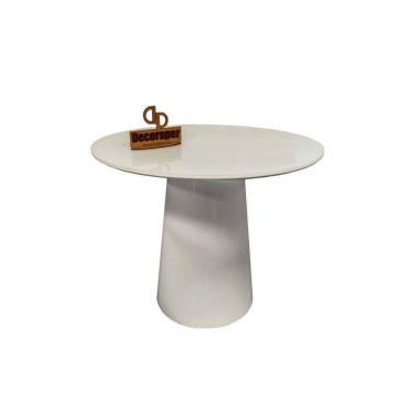 Imagem de Mesa De Canto Cone Laqueado Com Tampo Vidro 70cm Off White 60cm
