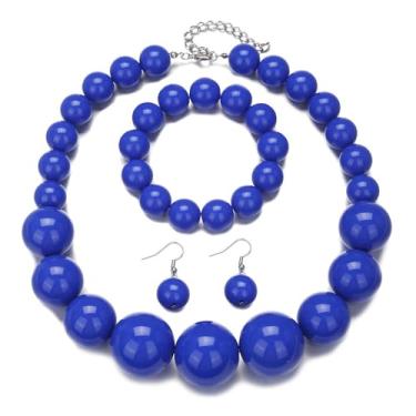 Imagem de Pingyongchang Conjunto de brincos de colar de pérola grossa para mulheres e homens, feito à mão, multicamadas, strass, gargantilhas de pérolas simuladas, casamento, melhor amiga, mãe, Large, Acrílico