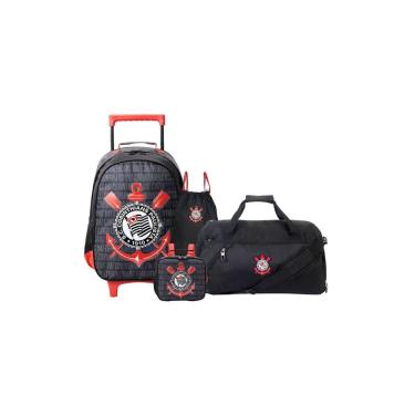 Imagem de Kit Mochila Rodas+Lancheira+Saco+Sacola Viagem Corinthians