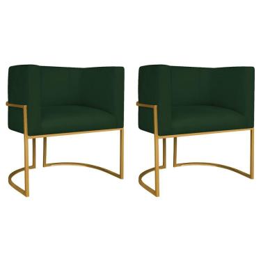 Imagem de Kit 02 Poltronas Decorativas Luna Base De Ferro Dourado Suede Verde