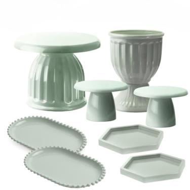 Imagem de Kit Boleira Festa E Bandeja, Kit Moderno Boleira Romana 17cm, 1 Vaso Romano, 2 Mini Slim, 2 Bandeja Perola Oval, 2 Mini Sextavadas(Cores aleatórias)