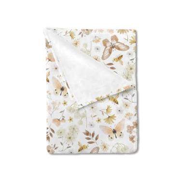 Imagem de Cobertor de bebê vintage borboletas boho flores silvestres para meninas meninos aquarela abelhas borboletas primavera floral boho swaddle recebendo cobertor macio flanela infantil recém-nascido berço