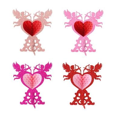 Imagem de predolo Conjunto de 4 Centros de Mesa em Formato de Favo de Mel para o Dia dos Namorados, nas Cores Vermelho e Rosa.