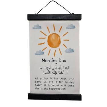 Imagem de Al-Ameen Muslim Gift Tapeçaria para pendurar na parede AMN-307 Al-Quran Dua Ayat árabe caligrafia casa pôster decorativo decoração islâmica ornamento Eid Ramadan Souvenir (BK/WH_Morning Dua, 30x40 cm