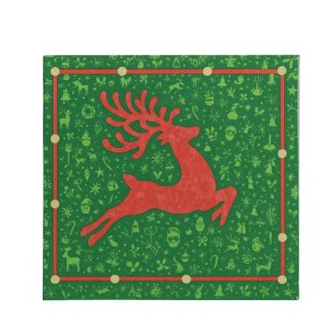 Imagem de Guardanapo De Natal Estampado Rena Verde E Vermelho 33x33cm Folha Dupla Prime Pacote 20 Unidades