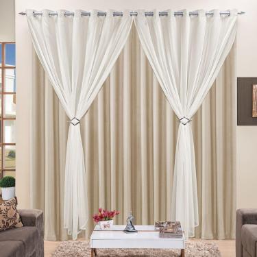 Imagem de Cortina 2 Mts Sala Quarto Voal Com Microfibra Para Trilho Suisso Bege Barata