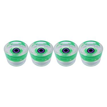 Imagem de Rodas de skate flash LED 70 mm - material PU, reduz a vibração, durômetro de 80 A - perfeito para esportes de parque e patinação de rua em cruzeiro - verde roxo