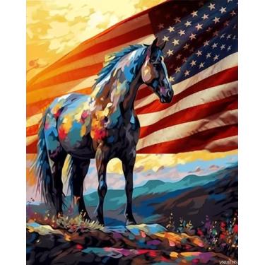 Imagem de VNUIEHG Kit de pintura por número para adultos, tinta acrílica DIY por números para adultos iniciantes cavalo colorido pintura a óleo por número em tela para decoração de parede de casa 40,6 x 50,8 cm