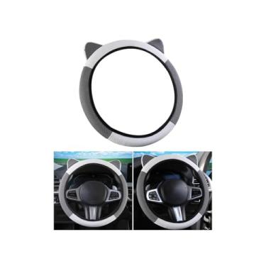 Imagem de FALVFUN Capa elástica elástica para volante de carro, protetor de volante de veículo de orelha de gato fofo de seda gelo, acessórios internos automotivos respiráveis antiderrapantes, ajuste universal