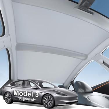 Imagem de KIMCARLEY Telhado de proteção solar de atualização 2025 para Tesla Model 3 Highland 2022-2025 Acessórios, livre de queda e sem lacunas, teto solar de vidro com isolamento térmico, proteção solar de