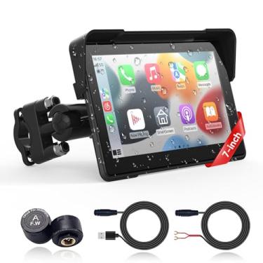 Imagem de Motocicleta sem fio Apple Carplay, navegação GPS portátil de 17 cm com Apple Carplay e Android Auto, Siri e Google Assistant, antirreflexo/Bluetooth 5.2/TMPS/controle de voz/IP69K à prova d'água