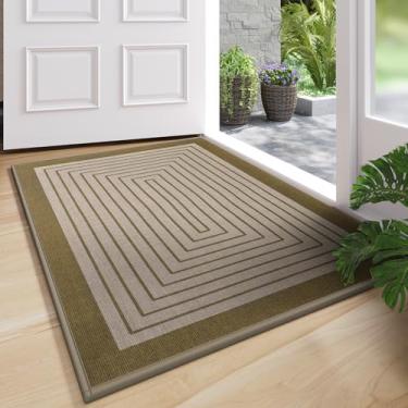 Imagem de QiCaiJia Tapete de porta frontal 43 cm x 76 cm, absorvente e lamacento, resistente à sujeira, lavável, antiderrapante, discreto perfil, tapetes de porta de boas-vindas, marrom