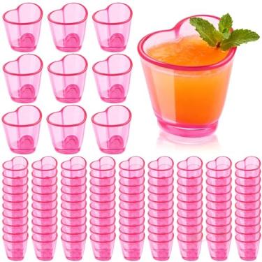 Imagem de Demonwer 100 peças de copos de plástico para Dia dos Namorados 47 g lindos copos de shot rosa em forma de coração a granel para festa dos namorados, lembrancinhas, presentes
