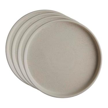 Imagem de Goodies Pratos de almoço creme (conjunto de 4), cerâmica artesanal, esmaltado, seguro para lava-louças, seguro para micro-ondas, durável, fácil de limpar, empilhável, moderno, 24 cm