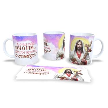 Imagem de Caneca Religiosa com Mensagem de Fé, Porcelana Branca, Arte Dupla Face com Ilustração Cristã e Flores, Presente Inspirador (18072)