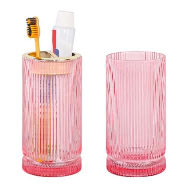 Imagem de Tonxus Suportes de escova de dentes para banheiros, 2 peças de suporte de escova de dentes de vidro, copo de banheiro de 400 ml e copo de enxaguante bucal, escova de dentes e organizador de pasta de