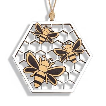 Imagem de Enfeite de abelha para mini árvore de verão, enfeite de madeira de primavera, enfeites de Natal 2025, decoração de abelha abelha, presentes de Natal de abelha, decorações de jardim de verão em favo de