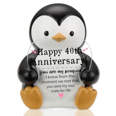 Imagem de Presente sincero de resina de pinguim de 40º aniversário, lembrança preciosa para casais, presente memorial ideal para ambos os parceiros comemorando o quadragésimo ano juntos, decoração amorosa de