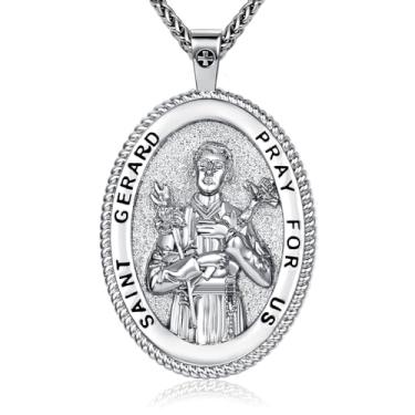 Imagem de Colar de medalhão oval de São Miguel, cobre banhado a ouro, pingente de 5 x 3 cm com corrente de 40 cm + 5 cm, medalha de oração de proteção religiosa, colares com pingente de cruz religiosa com