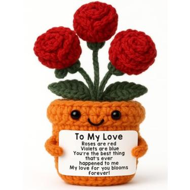 Imagem de TKGIFTHOT Presente romântico de Natal para sua esposa, namorada, crochê rosa com poema de amor, aniversário sentimental dia dos namorados aniversário casamento lembrança