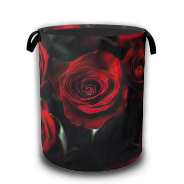 Imagem de Cesto de lavanderia, rosa vermelha, dobrável, tecido Oxford impermeável, com alças, organizador de brinquedos para banheiro/berçário/quarto, 40,6 x 52,8 cm