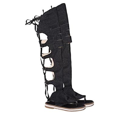 Imagem de 1 Par Chinelos Planos Sapatilhas Gladiadoras Com Tiras Sapatos Flip Toe Feminino Botas De Gladiador Pretas Verão Sandália Boêmia Sola: Borracha Senhorita Salto Alto Correia