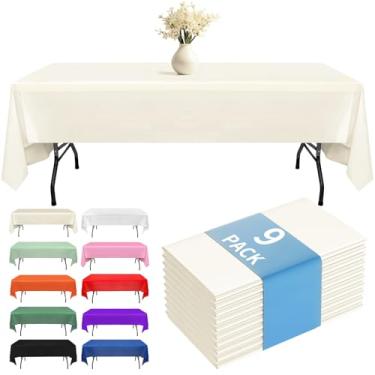 Imagem de Fixwal Pacote com 9 toalhas de mesa de plástico descartáveis, 137 x 272 cm, festa, piquenique, casamento, toalhas de mesa decorativas, retângulo, capa de plástico preta, à prova de vazamento e
