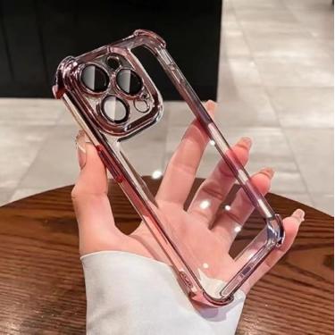 Imagem de C&M Capa para iPhone, capa transparente galvanizada de luxo com airbag de quatro cantos, compatível com MagSafe, tecnologia de grau militar à prova de choque, telefone magnético (rosa, iPhone 16 Pro)