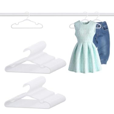 Imagem de Cabides infantis de plástico, pacote com 100 cabides antiderrapantes para roupas, calças, saias para crianças e adolescentes (branco)