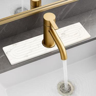 Imagem de Tapete de torneira de pedra de mármore branco pequeno para pia de cozinha, protetor durável de absorção de água para balcão de banheiro, bandeja de pedra de secagem rápida para pia protetor de