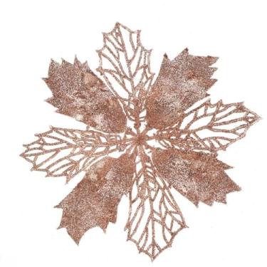 Imagem de Enfeite de árvore de Natal, vazado, criativo, multicolorido, artificial, flores vazadas, elegante, árvore de Natal romântica (M, ouro rosa)