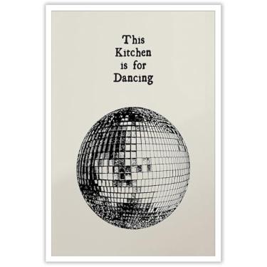 Imagem de Pôster vintage This Kitchen Is For Dancing moderno bola de discoteca arte de parede bar decoração de carrinho de decoração de bola de discoteca impressões de pintura para apartamento casa casa sala de
