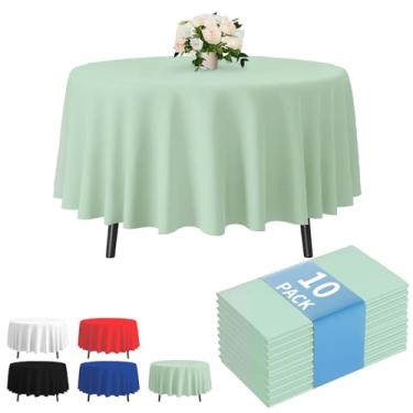 Imagem de Fixwal Pacote com 10 toalhas de mesa de plástico premium de 213 cm, capa de mesa redonda de plástico - verde sálvia