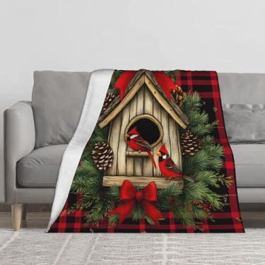 Imagem de Cobertor macio e leve, aconchegante, xadrez, cardal, casa de pássaro, decoração de casa, presentes de festival para mulheres e homens, cobertor de flanela felpudo para cama, sofá, acampamento e