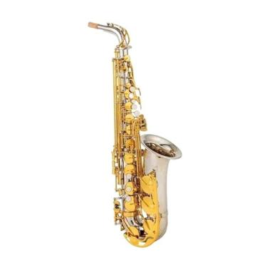 Imagem de Instrumento de saxofone alto saxofone niquelado chave de ouro saxofone profissional com estojo e acessórios para iniciantes e adultos (B)