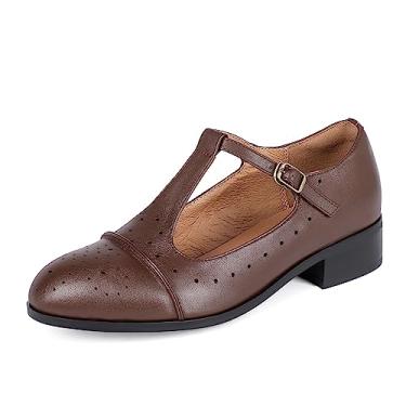 Imagem de Sailimy Sapatos Oxford Mary Jane Saddle De Couro Legítimo Marrom Com Tira Em T Para Mulheres, Tamanho 11