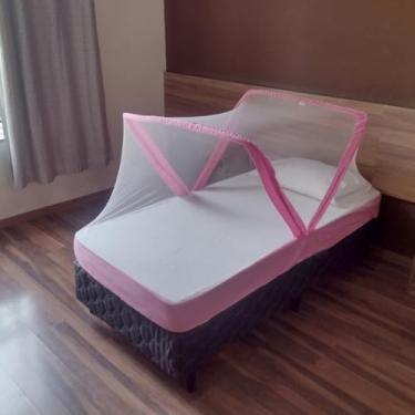 Imagem de Mosquiteiro Tenda Retrátil Acoplável ao Colchão – Estrutura Resistente, Portátil e Dobrável para Cama Solteiro e Casal(Rosa solteiro 78~88x188)