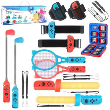 Imagem de Switch Sports Accessories Bundle - 12 in 1 Family Pack with Tennis Rackets, Adjustable Golf Clubs, Chambara Swords, Soccer Leg Straps, Wrist Band, Joycon Strap for Nintendo Switch & OLED