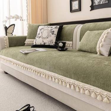 Imagem de Capa de sofá com espreguiçadeira de 3 lugares, capas de sofá antiderrapantes para conjunto de sofá secional com decorações de borla, verde, 110 x 110