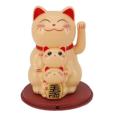 Imagem de Phefop Ornamento de Gato da Fortuna Movido a Energia Solar, Mini Gato Sorridente Com Braço Oscilante, 4,5 pol. Perfeito para Decoração de Casa ou Carro (Amarelo)
