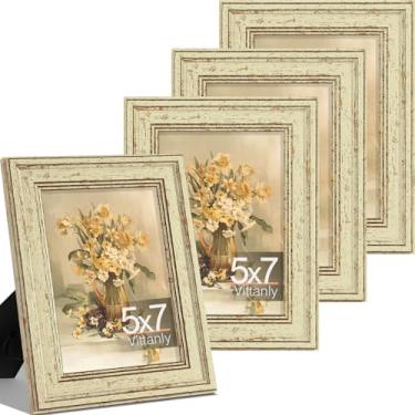 Imagem de Vittanly Conjunto de 4 porta-retratos 12 x 17 cm, moldura vintage para parede ou mesa, exibição de imagens 12 x 18 cm, decoração de casa de fazenda rústica, ouro verde