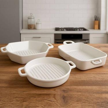 Imagem de Travessas Petisqueiras Assadeiras Cerâmica Servir Jogo 3pçs