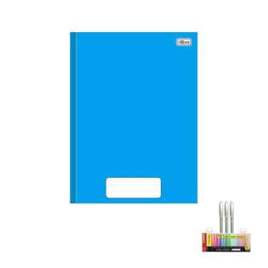 Imagem de Kit Caderno Brochura Capa Dura Pepper Azul 80 Folhas + Caneta Trigel Branca 0.8mm Caixa com 12 Unidades + Marca Texto Boss Estojo com 15 Cores