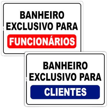 Imagem de Kit com 2 Placas Sinalizadoras de Banheiro Exclusivo para Funcionários e Clientes, PS 1mm, Impressão UV, 30x20cm, Azul Vermelho e Branco