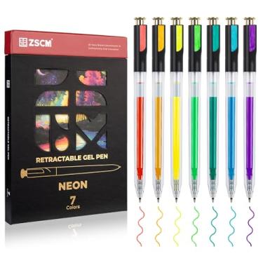 Imagem de Canetas de gel neon retráteis, 7 cores, canetas de tinta de gel ultra fluorescente de grande capacidade para colorir adultos, caneta colorida de escrita suave de ponta fina de 1,0 mm para destacar