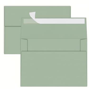 Imagem de YINUOYOUJIA 50 envelopes pretos verde sálvia A7, envelopes 5 x 7 para convites, autoselo para casamentos, formatura, chá de bebê, aniversário, cartões comemorativos