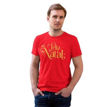 Imagem de Camiseta Feliz Natal Estampada Malha de Algodão Exclusiva Vermelha Man