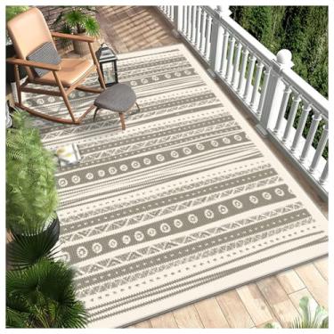 Imagem de SPXMQSS Tapetes de jardim ao ar livre, tapete antiderrapante grande, resistente ao desgaste, fácil de limpar para acampamento, deck, varanda, varanda, bege F 100 x 200 cm