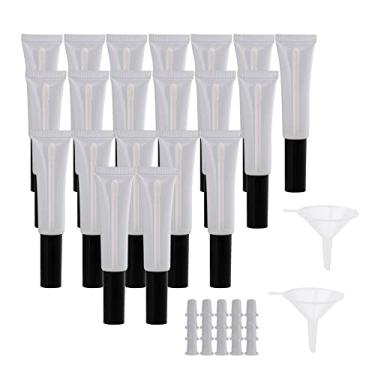 Imagem de BQLZR Bálsamo labial vazio de plástico Black Cap 15 ml, recipiente de tubo macio com pincel, recipiente de maquiagem cosmético, pacote com 20, Transparente + preto