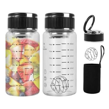 Imagem de TONGRANG-LIFE Pacote com 2 garrafas coqueteleiras de vidro de 500 ml com alça de tampa, garrafa de água de vidro, garrafa de nutrição esportiva de boca larga, marcas de medição (ml/onça), para mistura